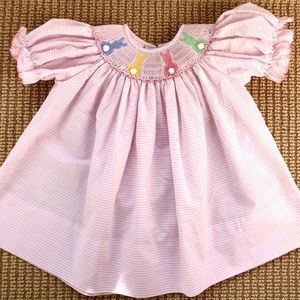Petit Bebe pink smocked Easter Bunny dress size 3m